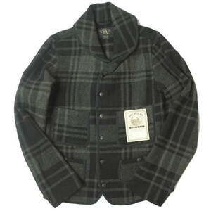 新品 RRL ダブルアールエル WOOL CHECK MACKINAW JACKET ウールチェックマッキノージャケット S グレー Double RL ショールカラー g5281