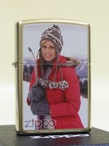 ZIPPO_6193 冬の美女 セクシー スキー ニット帽 ゴールド レギュラータイプ ジッポー オイルライター 新品 送料無料