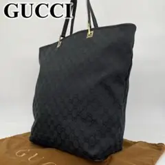 GUCCI トートバッグ 肩掛け GGキャンバス ロゴ金具 黒 A4収納可能