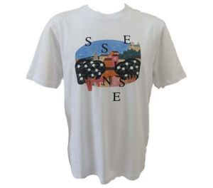 【durini】Others SSEINSE センス 夏物値下げ!風景画プリント Tシャツ クルーネック 半袖 コットンストレッチ インナー /ホワイト/L