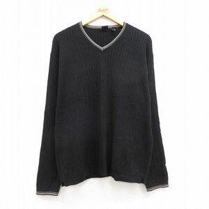 XL/古着 ギャップ GAP 長袖 ケーブル セーター メンズ 00s コットン Vネック 黒他 ブラック 24oct03 中古 ニット トップス