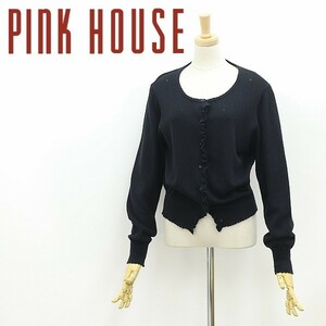 ◆PINK HOUSE ピンクハウス フリル コットン ニット カーディガン 黒 ブラック