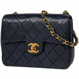 【ジャンク品】シャネル CHANEL ミニ マトラッセ シングルフラップ チェーン ショルダーバッグ ココ レザー ネイビー A01115 レディー 中古