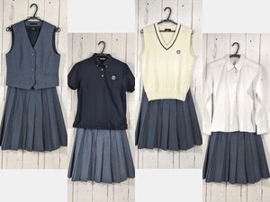 【as669】愛知県 東邦高校 女子用学生服 制服 ベスト+半袖ポロシャツ+長袖カッターシャツ+ニットベスト+夏服スカート◆X83