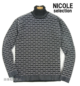 新品 未使用 ★ ニコル　ジャカードニット 幾何学 タートルネック ニット　48/L　ミックスカラー　ハイネック セーター NICOLE selection