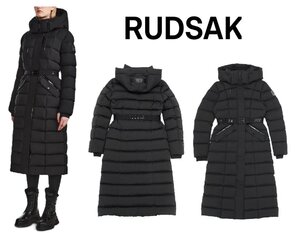 27万新品本物限定品◆RUDSAK◆S◆ウエストベルト付スリムロングダウンジャケット『FRIDA LM』黒【ルドサック】 1円