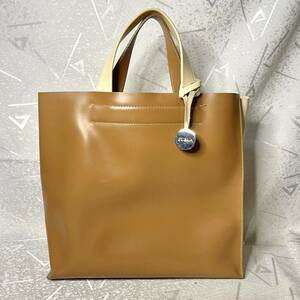 【FURLA/フルラ】イタリア製 本革 レザー ハンドバッグ トートバッグ バイカラー キャメル×ライトベージュ ヌメ革 チャーム付き