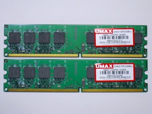 【中古】UMAX PC2-6400 DDR2-800 1GB×2枚 合計2GB D48001GF0-63BNJ1