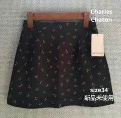 Charles Chaton チェリーフラワー総柄ミニスカート（台形）