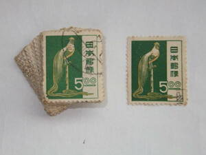 使用済★昭和すかしなし・尾長どり★5円切手100枚/1952