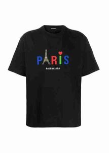 正規新品 20SS BALENCIAGA バレンシアガ PARIS パリ ロゴ Tシャツ カットソー XXS 黒