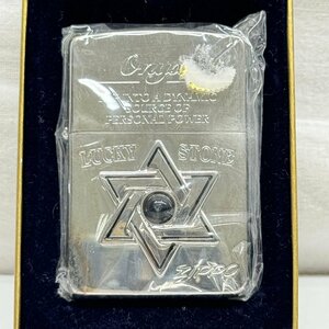 [未使用]　[着火未確認]ZIPPO ジッポ ライター luckystone ラッキーストーン 六芒星 星 スター シルバーカラー ブラックストーン 黒石