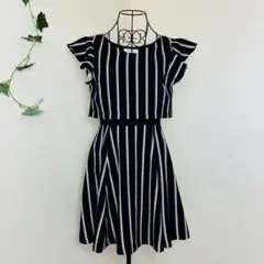 CECIL McBEE セシルマクビー ストライプワンピース 黒 れーす 白