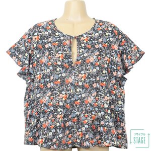 【美品】GAP ギャップ★カットソー 半袖 花柄 レターパック可 大きいサイズL 黒×ミックス系 z8370