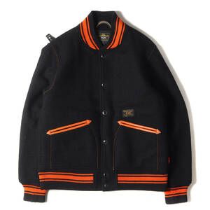 美品 WTAPS ダブルタップス ジャケット サイズ:S 14AW Harris Tweed メルトン バーシティジャケット スタジャン VARSITY JACKET ブラック