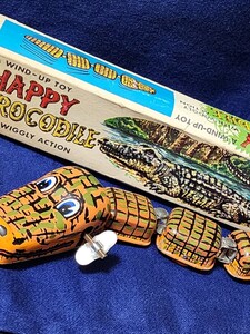 ハッピークロコダイル　昭和レトロ　ブリキおもちゃ　米屋　HAPPY CROCODILE　日本製　当時物　美品　ゼンマイ玩具