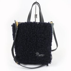 極美品☆MARNI マルニ SHMP0040Q5 MUSEO SOFT レザー使い 2WAY ショルダーバッグ ハンドバッグ ダークネイビー グリーン 伊製 レディース