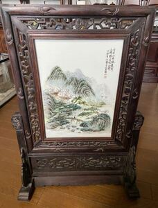 中国古美術　磁器板　瓷板画 民国　珠山八友　汪野亭　粉彩