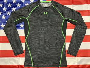 中古美品　MADE IN USA UNDER ARMOUR compression HEAT GEAR ロングスリーブシャツ　LARGE BLACK/GREEN