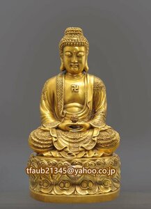 「仏教法具 寺院用仏具」極上品 釈迦如来仏像 真鍮製 仏教芸術品 高さ30cm