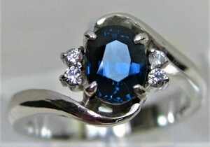 【東京 谷中 質屋おぢさん】Pt900プラチナ リング指輪 サファイヤ0.98ct ダイヤ4ヶ入0.06ct