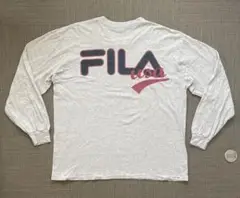 ★【希少】90s USA製 FILA ロンT バックプリント 霜降りホワイト L