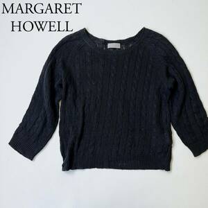 良品 MARGARET HOWELL マーガレットハウエル リネンニット　セーター ケーブルニット　麻　7部〜長袖 レディース