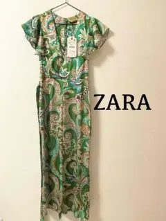 ZARA ザラ　ペイズリー柄　オールインワン　XS　サロペット　グリーン系　新品