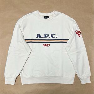 極美品 完売 レア 定価44,000円 A.P.C. SWEAT ADAM クルーネック スウェット 生成り M オーバーサイズ ロゴ刺繍 APC アーペーセー @b158