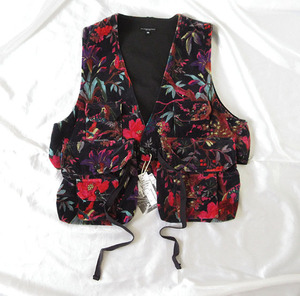 エンジニアードガーメンツ★国内レアサイズ★2023fw ★ Fowl Vest - Cotton Bird Print Velveteen/Black【XS】