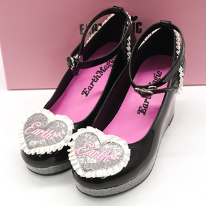 アースマジック パンプス ウエッジソール ストラップ ブランド シューズ 靴 黒 キッズ 女の子用 21サイズ ブラック Earth Magic