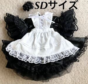 SD用 ドレス ワンピース パニエ エプロン 髪飾り 5点セット 衣装 洋服 黒 ブラック ドール服 スーパードルフィー メイド服 アウトフィット