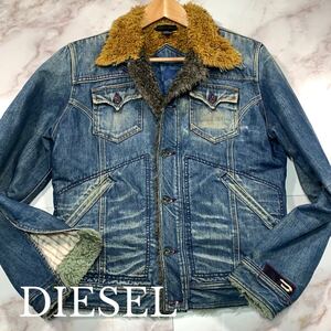 Lサイズ相当●DIESEL ディーゼル 極暖 裏ボア デニムジャケット 肉厚 ヴィンテージ加工 ライダース ブルゾン メタルボタン Ｇジャン