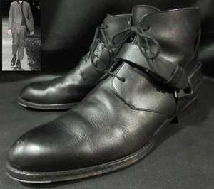 名作 ディオール オム Dior HOMME クリスヴァンアッシュ期 ブラックレザー ハーネスベルトブーツ 革靴