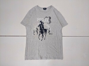 3．POLO ポロラルフローレン 90s ヴィンテージ ペイント調 プリント デカロゴ 半袖 Tシャツ Ralph Lauren メンズXL グレー紺白x201