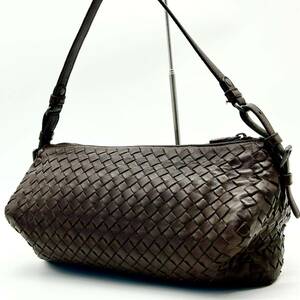 ●極美品●BOTTEGA VENETA ボッテガヴェネタ アクセサリーポーチ ハンドバッグ ワンショルダー 鞄 かばん イントレチャート レザー 茶