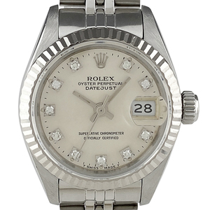 ロレックス ROLEX デイトジャスト 10Pダイヤ 69174G 腕時計 SS WG ダイヤモンド 自動巻き シルバー レディース 【中古】