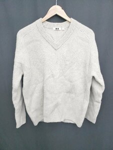 ◇ UNIQLO ユニクロ 長袖 プレミアムラムリブVネックセーター サイズL ナチュラル ベージュ系 メンズ P