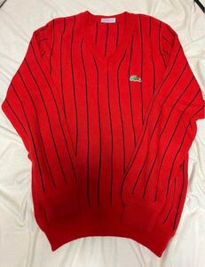 70年代後期 フランス製 フレンチ ラコステ レッド Vネック ニット セーター　ヴィンテージ ビンテージ　vintage LACOSTE 古着