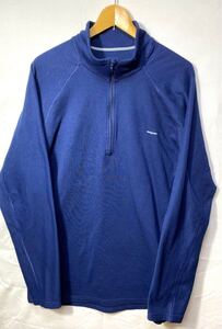 ■ 00s patagonia パタゴニア ワンポイントロゴ ハーフジップ プルオーバー 古着 ネイビー 薄地 アウトドア ウォーキング ハイキング ■