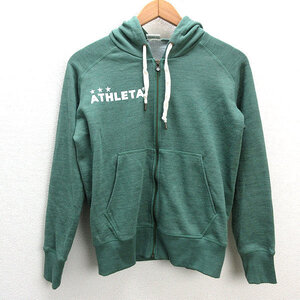 k■アスレタ/ATHLETA ロゴプリント フルジップパーカ/サッカー・フットサル【S】緑/MENS/LADIES可■25【中古】