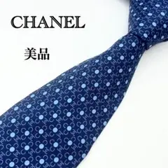 CHANEL ネイビー ドットパターン ネクタイ　ココマーク 花