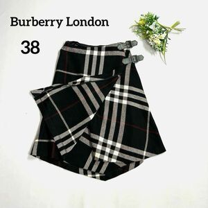 バーバリーロンドン　ラップスカート　メガチェック　ノバチェック　ブラック　38　Burberry London　バーバリー・ロンドン 三陽商会