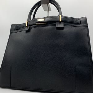 【極美品/A4収納】 GUCCI グッチ メンズ ビジネスバッグ トートバッグ ハンド ゴールド金具 本革 オールレザー 大容量 ブラック 黒