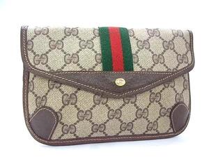 1円 ■美品■ GUCCI グッチ ヴィンテージ シェリーライン GGスプリーム PVC マルチケース メイクポーチ ブラウン系 FH4365