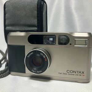 1円出品 Contax T2 Titan Silver コンタックス フィルムカメラ ケース、ストラップ付き 美品 動作確認済み