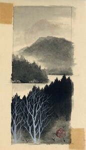 高山辰雄画稿「画稿45」　彩色　和紙　印　17.5×10.3