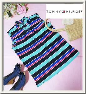 【トミーヒルフィガー】ボーダーブラウス フリル　ノースリーブ　TOMMY HILFIGER　スッキパー　手洗い　スポーツ　匿名発送　送料無料