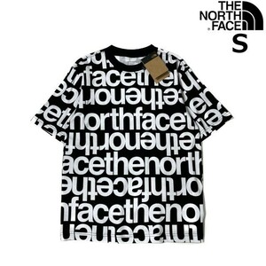 1円～!売切!【正規新品】THE NORTH FACE◆S/S ALL OVER PRINT BOX FIT TEE 半袖 Tシャツ US限定 登山上質 男女兼用(S)黒 総柄 180902-32