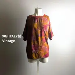 イタリア製 90s 80s レーヨン Tee 柄 半袖Tシャツ ユーロ D668